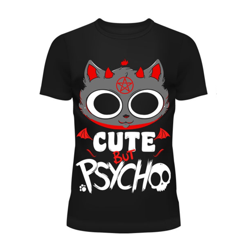 Cupcake Cult - CUTE BUT PSYCHO KITTY T-shirt Femme - Noir